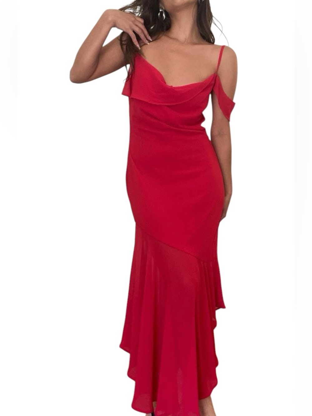 Et Clet red Cowl Neck Midi Dress